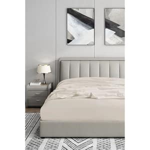 Cearsaf cu elastic pat MILA HOME, 100% bumbac ranforce, 160 x 200 cm, maro deschis