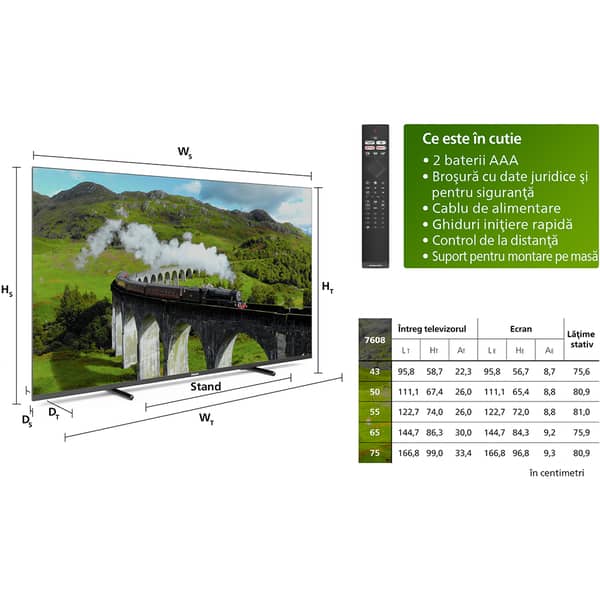 Televizor LED Smart PHILIPS 50PUS7608, Ultra HD 4K, HDR10, 126cm