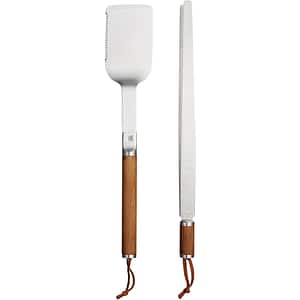 Set ustensile pentru gratar FISKARS Norden, 2 piese, otel inoxidabil si lemn, argintiu/maro