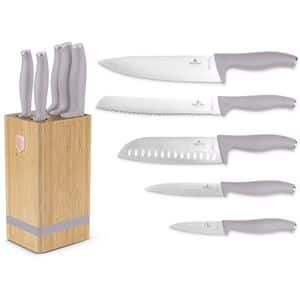 Set cutite BERLINGER HAUS BH/2974 + suport bambus, 5 piese, otel, 9-20cm, gri