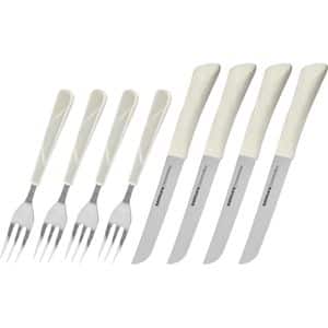 Set cutite si furculite SAMURA Hannibal SHN-0280, 8 piese, otel, alb