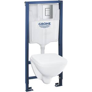 Set vas WC GROHE Solido Square 39467000, montaj suspendat, evacuare orizontala, cu capac, alb