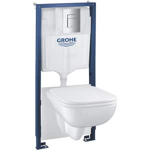 Set vas WC GROHE Solido Edge 39817000, montaj suspendat, evacuare orizontala, cu capac, alb