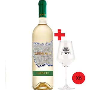 Vin alb demisec Jidvei Weinland Sauvignon Blanc, 0.75L, bax 6 sticle + 6 pahare Jidvei