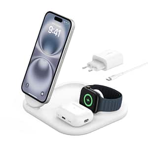 Incarcator wireless 3 in 1 BELKIN WIZ029VFWH, universal, QI, MagSafe 15W, alb